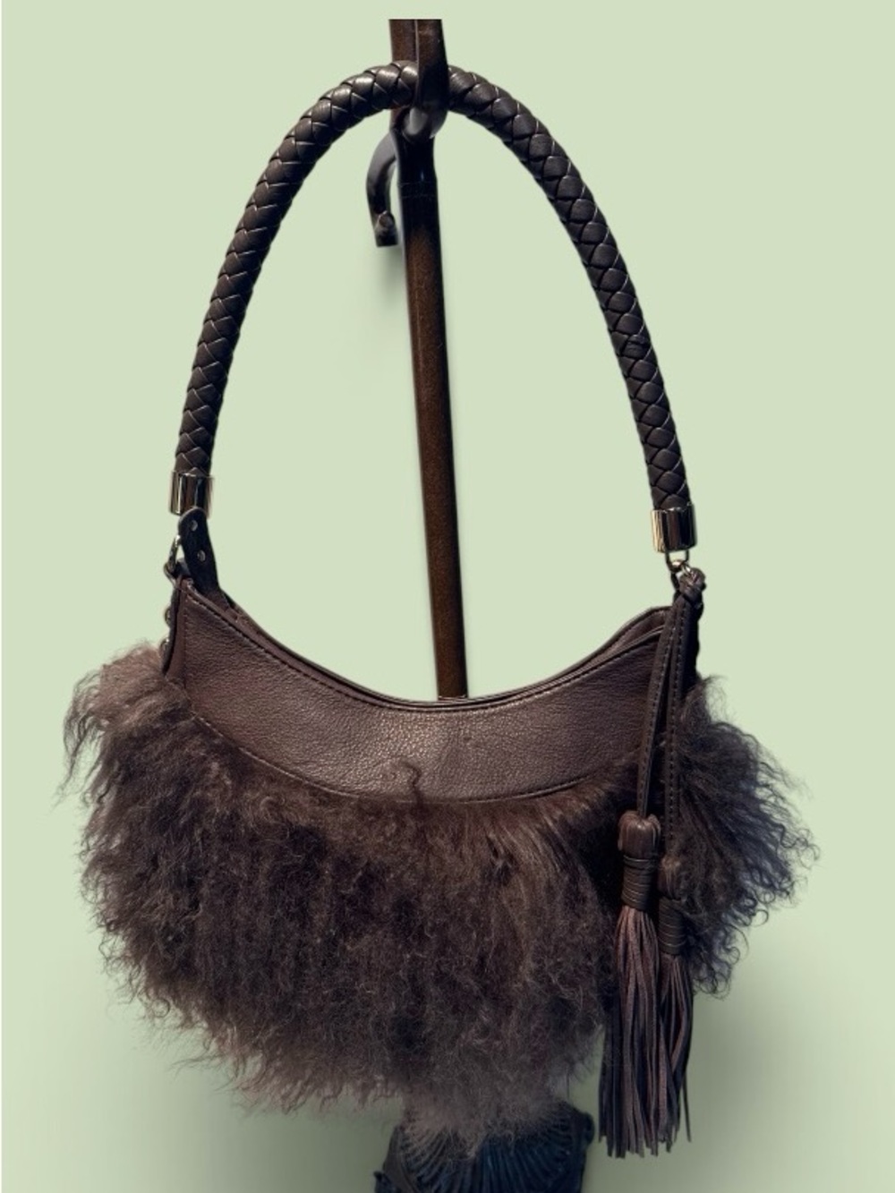 Frosting by Mary Norton Women's Dark Brown Faux Fur Accent Hobo Bag